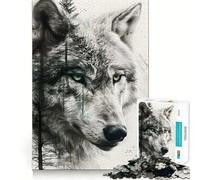 Puzzle Loup Double Exposition pour Adultes 1000 Pièces Stimulation Mentale Jeu Découpe Précise Alignement Parfait Activité de Renforcement des Liens Sociaux (38x26cm)