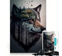 Puzzle Loup Double Exposition pour Adultes 1000 Pièces Stimule la Concentration Jeu Amusant Taille Uniforme Pièces Précises Activité de Renforcement des Liens Sociaux (38x26cm)
