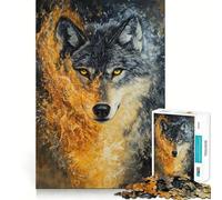 Puzzle Loup en Flammes pour Adultes 1000 Pièces Stimule la Concentration Jeu Amusant Taille Uniforme Pièces précises Activité de Partage pour Les Proches (50x75cm)