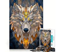 Puzzle Loup en Vitrail 1000 Pièces pour Adultes Jeu de Réflexion et de Soulagement du Stress Design Élégant Cadeau 38x52cm