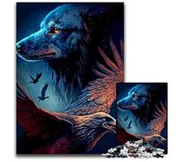 Puzzle Loup et Aigle 1000 pièces pour Adultes Puzzle en Bois Parfait pour Les Jeux de société en Famille Les Cadeaux de fête d'anniversaire 1000 pièces (38 x 26 cm)