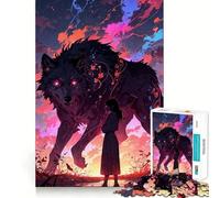 Puzzle Loup et Fille au Coucher de Soleil 1000 Pièces Jeu Cognitif Amusant Structure à Emboîtement Précise Activité de Renforcement des Liens Sociaux (38x52cm)