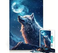 Puzzle Loup et Lune 1000 pièces Jeu de mémoire Découpe Laser de qualité supérieure Activité captivante pour des soirées tranquilles (38x26cm)