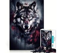 Puzzle Loup Gardien aux Yeux Rouges 1000 Pièces pour Adultes Jeu Intellectuel Découpe Précise Cadeau de Père Noël (50x75cm)