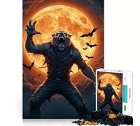Puzzle Loup-Garou Hurlant la Lune pour Adolescents 1000 pièces Stimule l'esprit Amusant Découpe Nette Composants Robustes Activité de Groupe réconfortante (38x26cm)