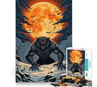 Puzzle Loup-Garou Hurlement de Lune 1000 pièces Jeu de Concentration mentale Conception sans Espace Défi cérébral interactif pour la Maison (38x52cm)