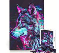 Puzzle Loup Glitch Néon 1000 Pièces pour Adolescents Jeu de Réflexion Loisirs Créatifs Art à Assembler Objet de Collection (50x75cm)