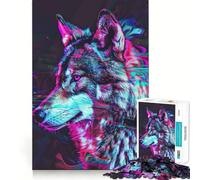 Puzzle Loup Glitch Néon 1000 Pièces pour Adolescents Jeu de Réflexion Loisirs Créatifs Art à Assembler Objet de Collection (50x75cm)