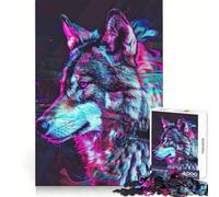 Puzzle Loup Glitch Néon pour Adolescents 1000 Pièces Jeu de Train Logique Confortable et Découpe Lisse Cadeau de Festival (38x26cm)