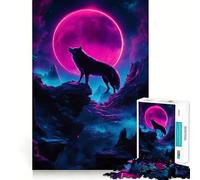 Puzzle Loup Hurlant à la Lune Rose 1000 pièces Jeu de logique et de réflexion Découpe Experte Artisanat d'exception Exercice Mental Calme à Faire à la Maison (38x52cm)