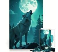 Puzzle Loup Hurlant Lune 1000 Pièces Jeu Cognitif Amusant Structure à Emboîtement Précise Activité de Renforcement des Liens avec Les Êtres Sociaux (38x26cm)