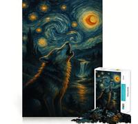 Puzzle Loup Hurlant sous Une Nuit Étoilée pour Adultes 1000 Pièces Stimule la Concentration Jeu Amusant Taille Uniforme Pièces Précises Activité de Renforcement des Liens Sociaux (38x52cm)
