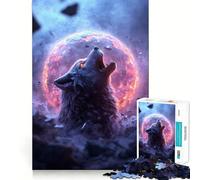 Puzzle Loup Hurlant sur Une Planète en Feu pour Adolescents 1000 Pièces Jeu de Détection Laser Assemblage Parfait Exercice Mental Calme à la Maison (38x26cm)