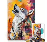 Puzzle Loup Hurlement pour Adultes 1000 Pièces Stimulation Mentale Jeu Découpe Précise Alignement Parfait Activité de Renforcement des Liens Sociaux (38x26cm)