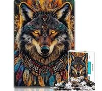 Puzzle Loup Indien 1000 pièces pour Adolescents et Adultes, Anti-Stress, défi Difficile, décoration d'intérieur Unique et Cadeaux 38x26cm