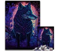Puzzle Loup Lumière Noire 1000 pièces pour Adultes, Puzzle en Carton, activité familiale, Casse-tête, décoration intérieure, Cadeau de Vacances 26x38cm/10,23x14,96 Pouces
