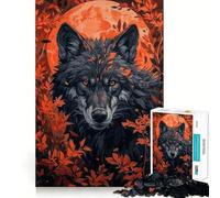 Puzzle Loup Lune Rouge 1000 Pièces Activité Créative et Ludique Pièces Nettement Découpées sans Bavures Idéal pour des Soirées Calmes (50x75cm)