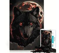 Puzzle Loup Lune Sombre Nuages Rouges 1000 Pièces Jeu de Croisement Amusant et Cognitif Pièces Imbriquées Parfaites Cadeau d'anniversaire Casse-tête (38x52cm)