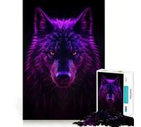 Puzzle Loup Magenta Néon 1000 Pièces pour Adultes Jeu de Mémoire Amusant Découpe Experte Activité de Groupe Relaxante en Intérieur (38x26cm)