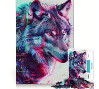 Puzzle Loup Néon Glitch pour Adolescents 1000 Pièces Jeu d'Entraînement Cérébral Image Détendue et Douce Surprise (50x75cm)