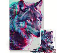 Puzzle Loup Néon Glitch pour Adolescents 1000 Pièces Jeu d'Entraînement Cérébral Image Détendue et Douce Surprise (50x75cm)