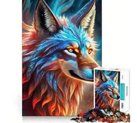 Puzzle Loup Néon Mystique pour Adultes 1000 Pièces Jeu de Logique Solide Jeu Apaisant Bords Transparents Cadeau Artistique (38x52cm)