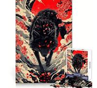 Puzzle Loup Noir aux Yeux Rouges 1000 Pièces pour Adolescents Cadeau Sensuel et Détente 38x26cm