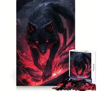 Puzzle Loup Noir en Flammes pour Adolescents 1000 Pièces Stimulation de l'esprit Passe-Temps Doux Bords Uniformes Cadeau Souvenir (50x75cm)