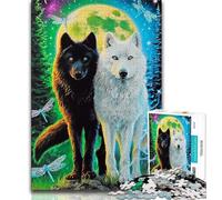 Puzzle Loup Noir et Blanc pour Adolescents 1000 Pièces, Jouet Éducatif Intellectuel Décompressant, Cadeaux Secret du Père Noël 38x26cm