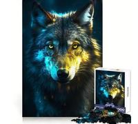 Puzzle Loup Noir Lumière Néon pour Adultes 1000 Pièces Exercice Intelligent Détente Bords Précis Cadeau de Noël Chaleureux (38x26cm)