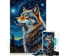 Puzzle Loup Nuit Étoilée 1000 Pièces pour Adultes Jeu de Mémoire Amusant Découpe Expert Activité de Groupe Relaxante en Intérieur (50x75cm)