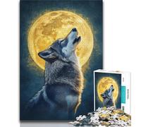Puzzle Loup Pleine Lune 1000 Pièces pour Adolescents Jeu Familial Anti-Stress Défi Difficile Cadeaux Secrets du Père Noël (50x75cm)