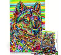 Puzzle Loup Psychédélique pour Adultes, 1000 Pièces, Jeu de Logique Solide, Soulagement des Tensions, Bords Transparents, Cadeau Premium (50x75cm)