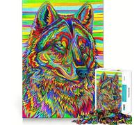 Puzzle Loup Psychédélique pour Adultes, 1000 Pièces, Jeu de Logique Solide, Soulagement des Tensions, Bords Transparents, Cadeau Premium (50x75cm)