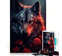 Puzzle Loup Puissant dans Rose Rouge 1000 Pièces Jeu de Mémoire Découpe Laser de Qualité Supérieure Activité Absorbante pour des Soirées Calmes (50x75cm)