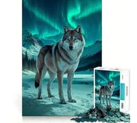 Puzzle Loup sous Aurore Boréale 1000 Pièces Jeu Cognitif Amusant Structure à Emboîtement Précise Activité de Renforcement des Liens Sociaux (38x26cm)