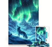 Puzzle Loup sous Aurore Boréale 1000 Pièces Jeu de Croisement Amusant et Cognitif Pièces Imbriquées Parfaitement Parfaites Cadeau d'anniversaire Casse-tête (38x26cm)