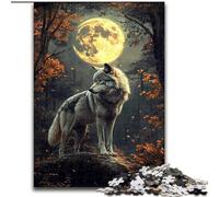 Puzzle Loup sous la Lune 1000 pièces pour Adolescents, Jeux éducatifs, décoration d'intérieur, Cadeau d'anniversaire, décoration Murale (26x38cm)