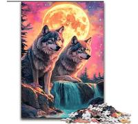 Puzzle Loup sous la Lune 1000 pièces pour Adultes et Adolescents, Jeu éducatif et décompressant pour Anniversaire et Noël (Taille 50x75cm)
