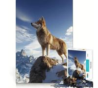 Puzzle Loup sur Un Sommet de Montagne 1000 pièces Stimulation Cognitive Amusant Pièces nettes et sans bavures Jouet de Divertissement d'intérieur pour Les Vacances (38x26cm)