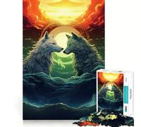 Puzzle Loups au Clair de Lune 1000 pièces Jeu de réflexion Pièces précises et sans Couture Activité familiale Amusante en soirée (38x26cm)