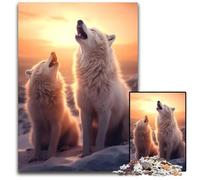 Puzzle Loups Blancs Hurlants 1000 Pièces pour Adultes Puzzles en Bois Jeu Interactif Familial Cadeau Artisanat avec Illustrations Colorées 1000 PCS (38x26cm)