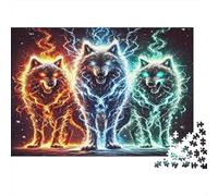 Puzzle Loups de Feu pour Adultes et Adolescents Jeu éducatif représentant Trois Loups élémentaires et la Foudre idéal pour la décoration Murale et Les Cadeaux (70 x 50 cm / 1000 pièces)