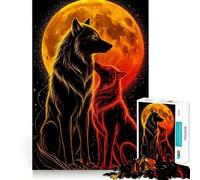Puzzle Loups Lune de Feu pour Adolescents 1000 pièces Jeu Stimulant l'esprit Pièces nettes et sans bavures Facile à Apprendre pour Toute la Famille (50x75cm)