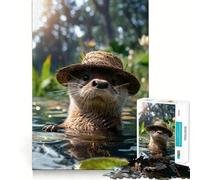 Puzzle Loutre au Chapeau de Paille pour Adolescents, 1000 pièces, Jeu de logique Robuste, Silencieux, Bords Nets, Cadeau élégant (38x26cm)