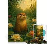 Puzzle Loutre dans Un étang aux nénuphars, 1000 pièces, pour Adolescents, Jeu de logique Robuste, Silencieux et aux Bords Nets, Cadeau élégant (50x75cm)