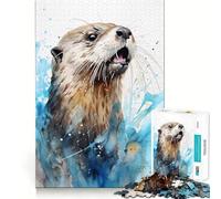 Puzzle Loutre de mer Aquarelle 1000 pièces Jeu de mémoire Amusant Bords Lisses,Assemblage Parfait Une façon ludique d'occuper Les Heures vides (50x75cm)