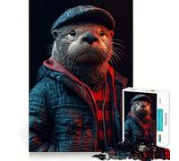 Puzzle Loutre de mer Cyberpunk néon pour Adolescents, 1000 pièces, pour stimuler la mémoire, se détendre et s'amuser, Un Cadeau Exquis (50x75cm)