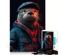 Puzzle Loutre de Mer Cyberpunk Néon pour Adolescents 1000 Pièces Stimule la Mémoire Détente et Amusante Assemblage Cadeau Exquis (38x52cm)