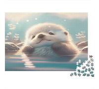 Puzzle Loutre Duveteuse 1000pcs 52x38cm Papier Recy dultes Reflet Eau Défi Difficile Stimulation Cérébrale Divertissement Maison Cadeau
